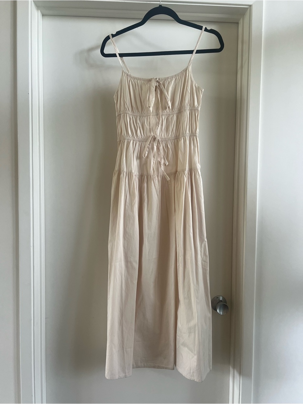 Sleeveless Cream Maxi Dress with Tie Front